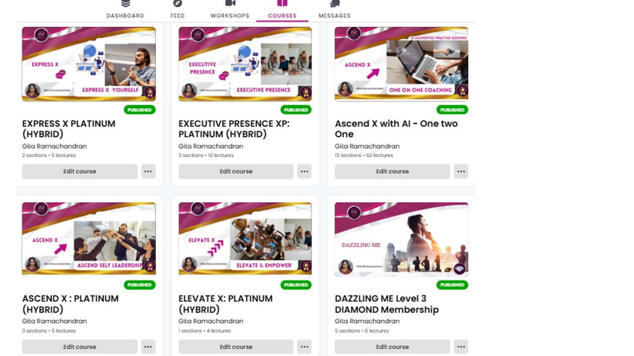 Gita's Gyan Academy Premium Courses: Express X Platinum, Executive Presence XP Platinum